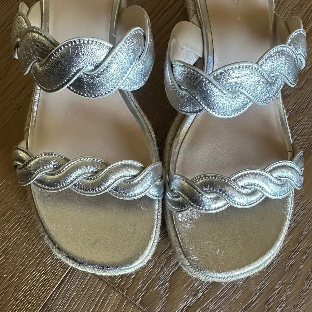 STUART WEITZMAN Twisted Espadrille Slide Sandal Platino Metallic Size 7 NEW